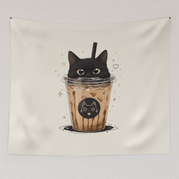 Item preview, Black Cat Bubble Tea – Cute Kawaii Aesthetic Cat in Iced Coffee Cup designed and sold by GrabaHuk.