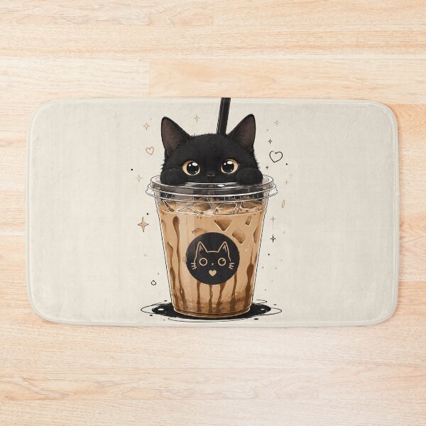 Item preview, Black Cat Bubble Tea – Cute Kawaii Aesthetic Cat in Iced Coffee Cup designed and sold by GrabaHuk.