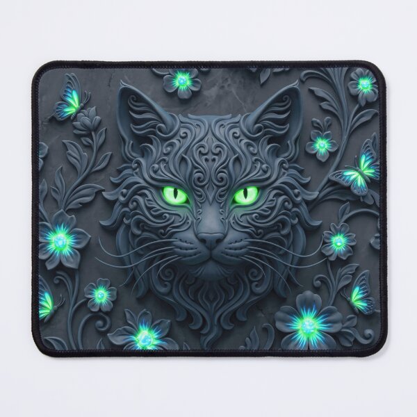 Item preview, Mystical Cat with Glowing Eyes and Butterflies designed and sold by AnnArtshock.