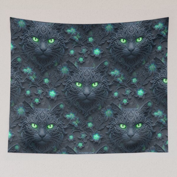 Item preview, Mystical Cat with Glowing Eyes and Butterflies designed and sold by AnnArtshock.
