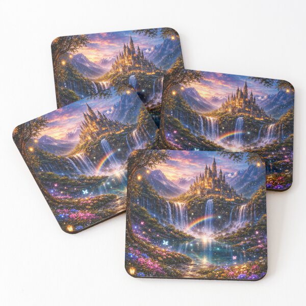 Item preview, Fantasy Castle Waterfall Paradise | Enchanted Fairycore Landscape Art designed and sold by DrakariArt.