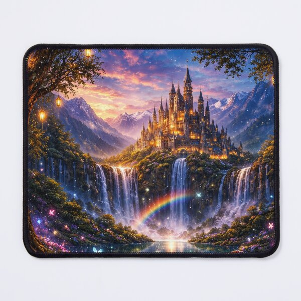 Item preview, Fantasy Castle Waterfall Paradise | Enchanted Fairycore Landscape Art designed and sold by DrakariArt.