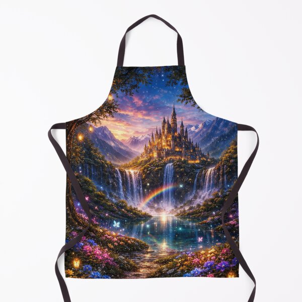 Item preview, Fantasy Castle Waterfall Paradise | Enchanted Fairycore Landscape Art designed and sold by DrakariArt.
