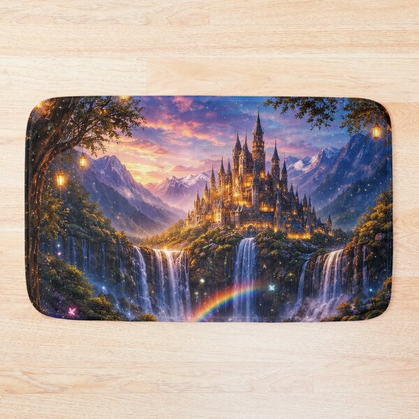 Item preview, Fantasy Castle Waterfall Paradise | Enchanted Fairycore Landscape Art designed and sold by DrakariArt.