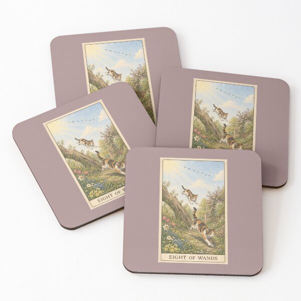 Item preview, Eight of Wands Cat Tarot - Leaping Calico Kittens Garden Art designed and sold by Akros-.