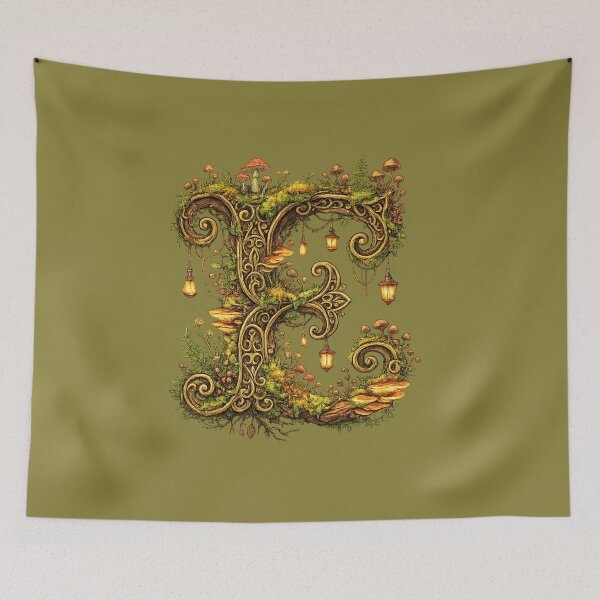 Item preview, Letter E Enchanted Forest Mushroom Lantern Fantasy Initial Art — Cottagecore Gift designed and sold by irfanshikh.