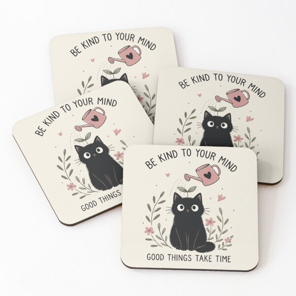 Item preview, Be Kind to Your Mind – Cute Black Cat Plant Growth Motivation Aesthetic designed and sold by GrabaHuk.