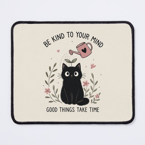 Item preview, Be Kind to Your Mind – Cute Black Cat Plant Growth Motivation Aesthetic designed and sold by GrabaHuk.