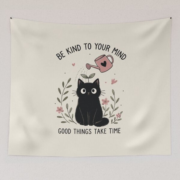 Item preview, Be Kind to Your Mind – Cute Black Cat Plant Growth Motivation Aesthetic designed and sold by GrabaHuk.