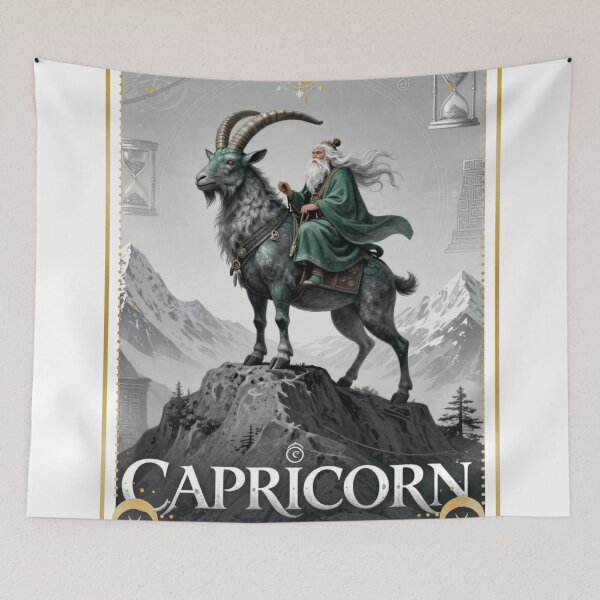 Item preview, ​Capricorn Zodiac Wizard Aesthetic - Mountain Sea Goat Art designed and sold by Atlasoloji.
