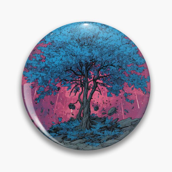 Item preview, cosmic fantasy tree on floating island with pink galaxy sky and meteor shower designed and sold by JackrabbitPub.