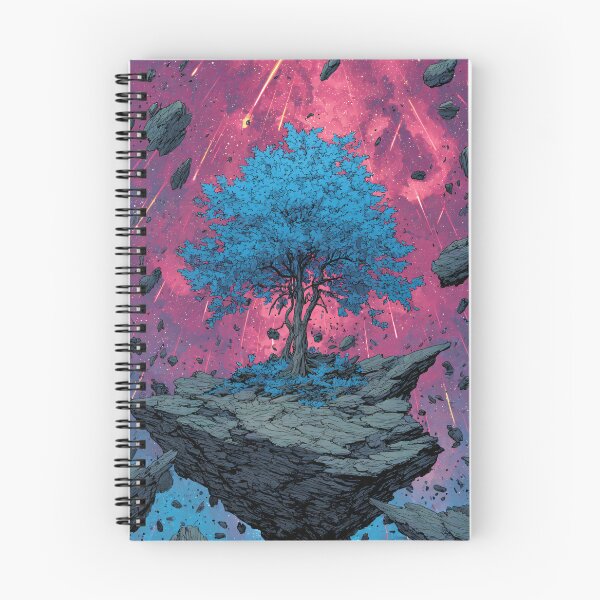 Item preview, cosmic fantasy tree on floating island with pink galaxy sky and meteor shower designed and sold by JackrabbitPub.