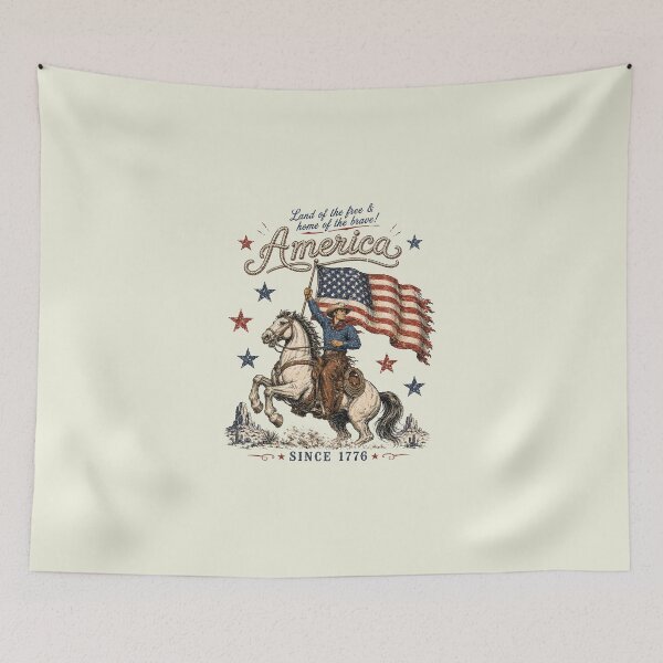 Item preview, Western America Cowboy Waving American Flag Retro designed and sold by Schroedingerska.