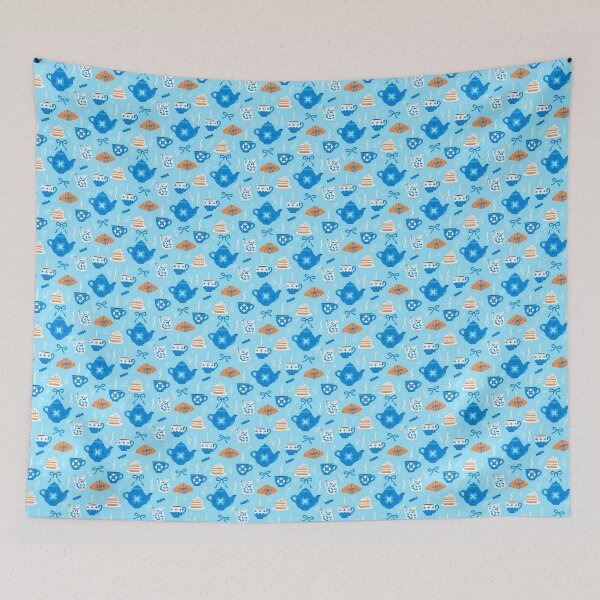 Item preview, pattern with tea-drinking items designed and sold by burbura.