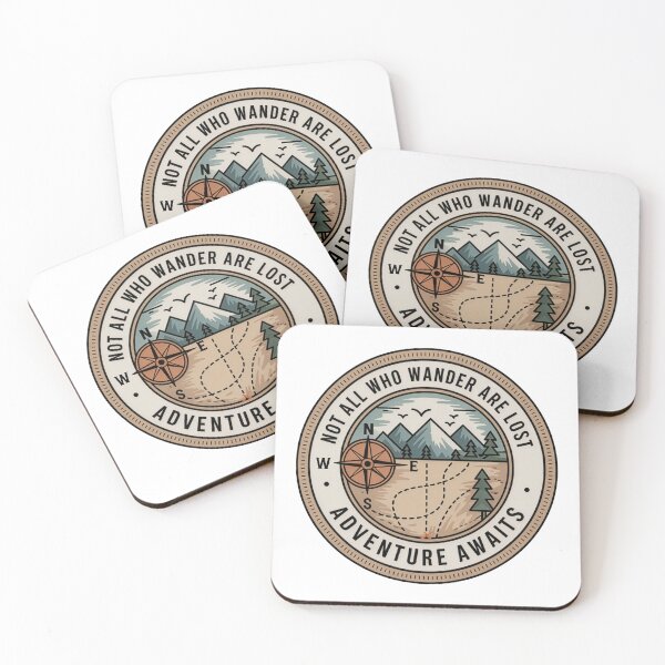 Item preview, Not all who wander are lost adventure awaits compass map colored badge wanderlust art designed and sold by icemanphotos.