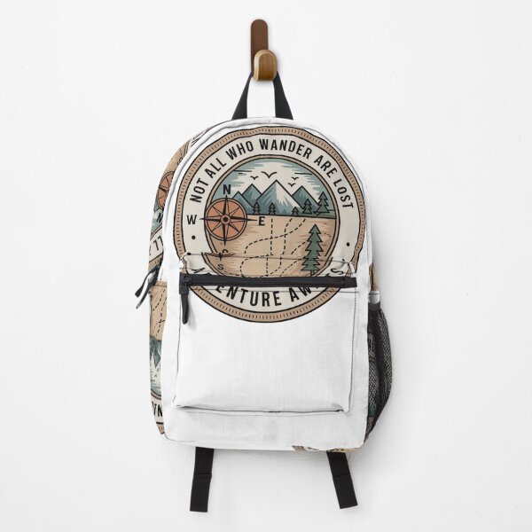 Item preview, Not all who wander are lost adventure awaits compass map colored badge wanderlust art designed and sold by icemanphotos.