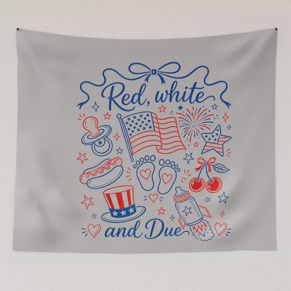 Item preview, Red White and Due 4th of July Pregnancy Reveal Coquette Bow designed and sold by GreggRoss.