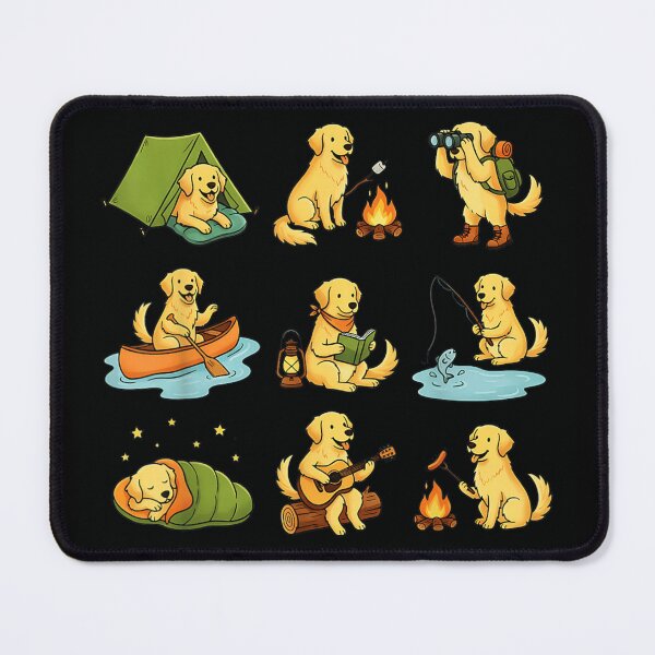 Item preview, Cute Golden Retriever Dog Camping Hiking Fishing Outdoor Adventure Pattern Art designed and sold by YubitaLeLe.