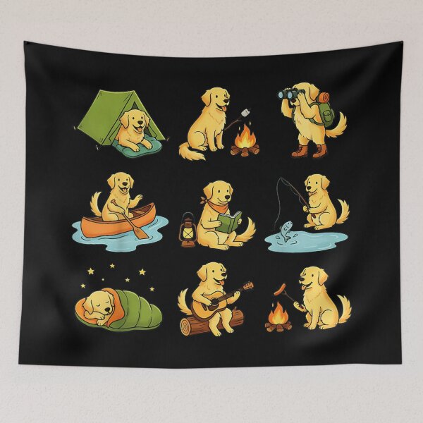 Item preview, Cute Golden Retriever Dog Camping Hiking Fishing Outdoor Adventure Pattern Art designed and sold by YubitaLeLe.