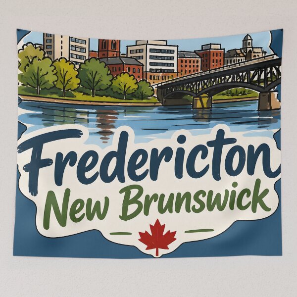 Item preview, Fredericton New Brunswick Canada Watercolor Skyline Cute Cityscape designed and sold by HowToCanadian.
