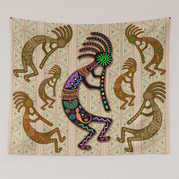 Item preview, Kokopelli Rainbow Colors on Tribal Pattern  designed and sold by BluedarkArt.
