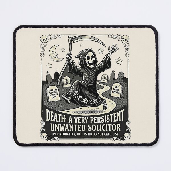 Item preview, Death: A Very Persistent Unwanted Solicitor Art Print designed and sold by GrabaHuk.