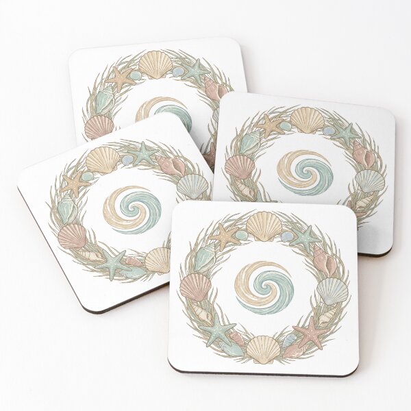 Item preview, Coastal Seashell Wreath with Starfish — Ocean Botanical Illustration designed and sold by Ortsas.
