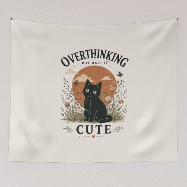 Item preview, Overthinking But Make It Cute Black Cat designed and sold by Moodelier.