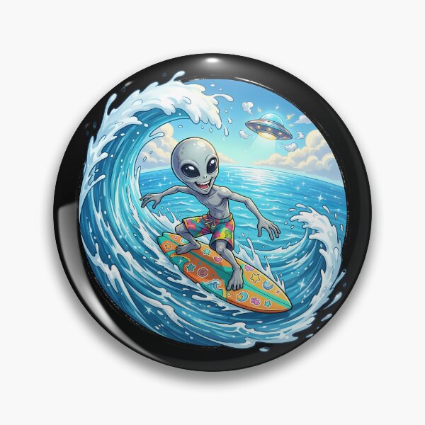 Item preview, Funny Grey Alien Surfing The Huge Ocean Wave designed and sold by Sunkhung.