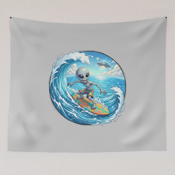 Item preview, Funny Grey Alien Surfing The Huge Ocean Wave designed and sold by Sunkhung.
