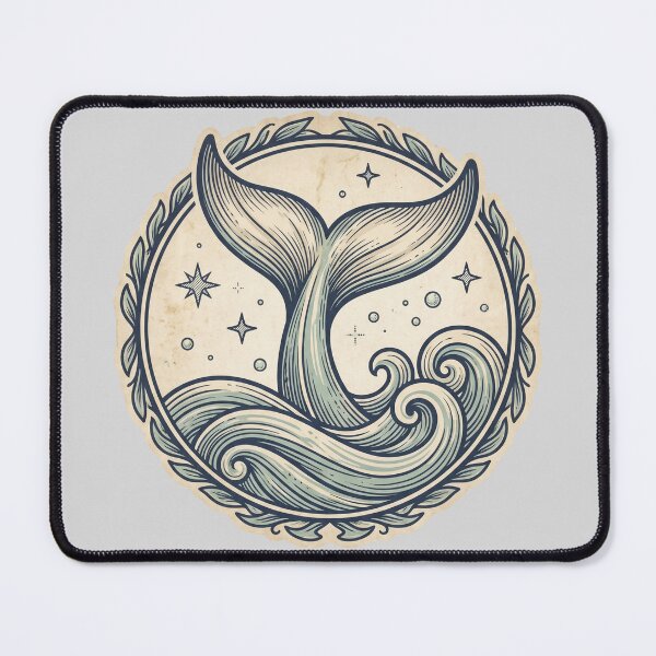 Item preview, Whale Tail Wave Emblem — Vintage Ocean Botanical Illustration designed and sold by Ortsas.