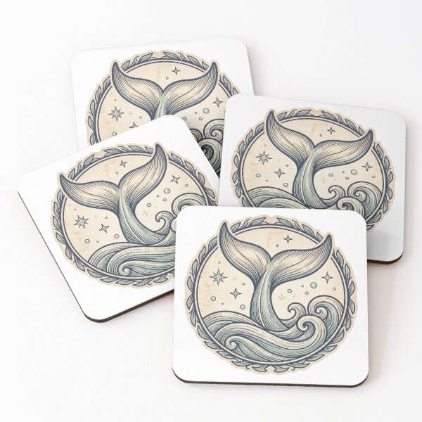 Item preview, Whale Tail Wave Emblem — Vintage Ocean Botanical Illustration designed and sold by Ortsas.