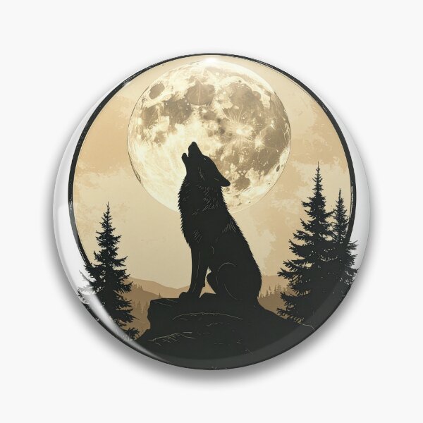 Item preview, Wolf howling full moon pine forest wilderness night silhouette art poster designed and sold by icemanphotos.