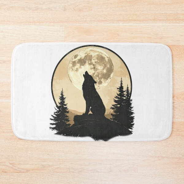 Item preview, Wolf howling full moon pine forest wilderness night silhouette art poster designed and sold by icemanphotos.