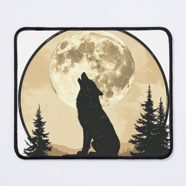 Item preview, Wolf howling full moon pine forest wilderness night silhouette art poster designed and sold by icemanphotos.