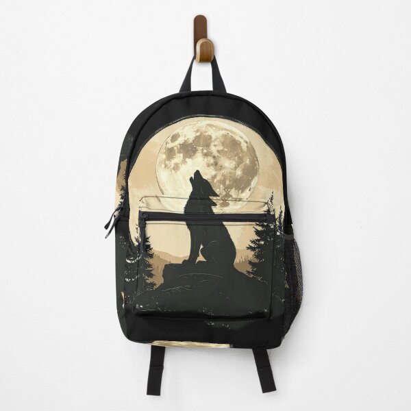 Item preview, Wolf howling full moon pine forest wilderness night silhouette art poster designed and sold by icemanphotos.