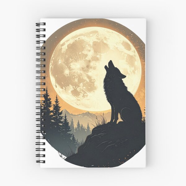 Item preview, Wolf howling harvest moon amber night pine forest mountain wilderness art poster designed and sold by icemanphotos.
