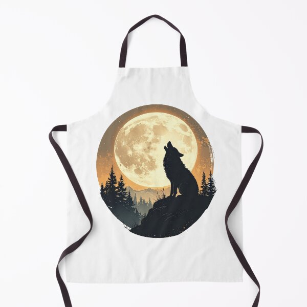 Item preview, Wolf howling harvest moon amber night pine forest mountain wilderness art poster designed and sold by icemanphotos.