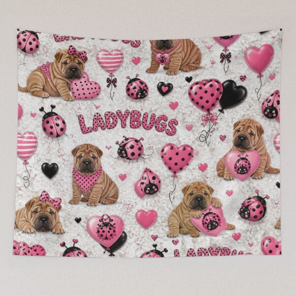 Item preview, Chinese Shar-Pei Puppies with Pink Balloons designed and sold by purplesensation.
