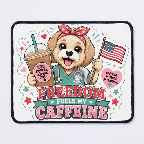 Item preview, Freedom Fuels My Caffeine Vet Tech Dog | Funny 4th of July Veterinary Design designed and sold by Bettybee00.
