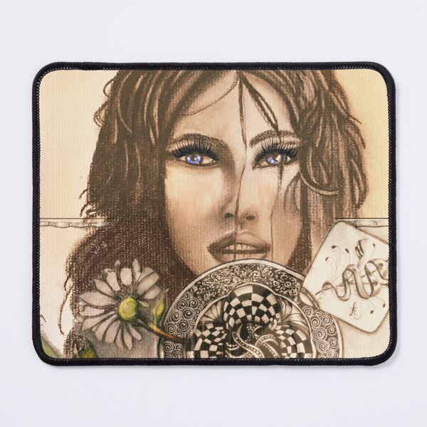 Item preview, Woman with Checkerboard and Daisy – Intricate Fantasy Portrait designed and sold by LorieFossaArt.