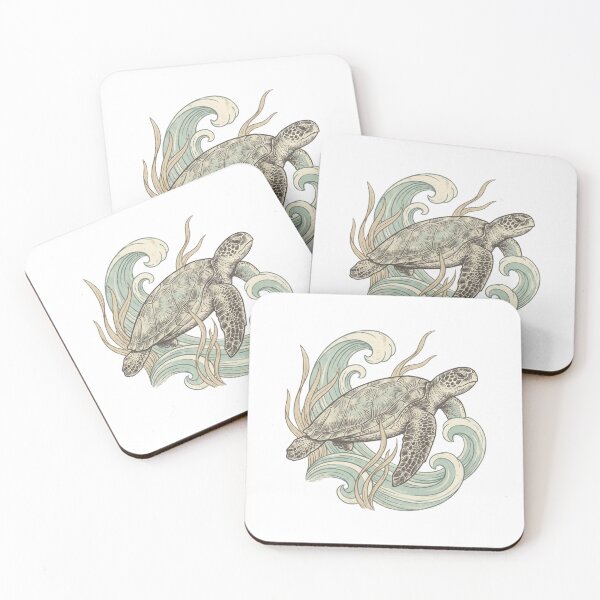 Item preview, Sea Turtle with Ocean Waves — Coastal Nautical Illustration designed and sold by Ortsas.