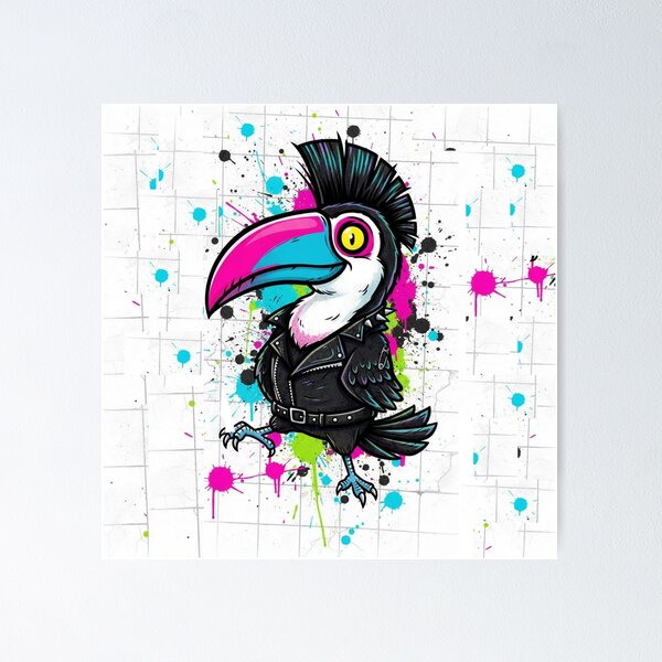 Item preview, Punk Rock Toucan Bird - Cyber Streetwear Edgy Tattoo Art designed and sold by gokhanuzen.