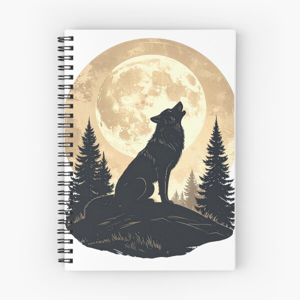 Item preview, Wolf howling full moon vintage pine forest golden night wilderness art poster designed and sold by icemanphotos.