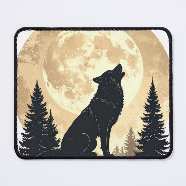 Item preview, Wolf howling full moon vintage pine forest golden night wilderness art poster designed and sold by icemanphotos.