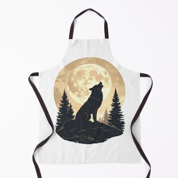Item preview, Wolf howling full moon vintage pine forest golden night wilderness art poster designed and sold by icemanphotos.