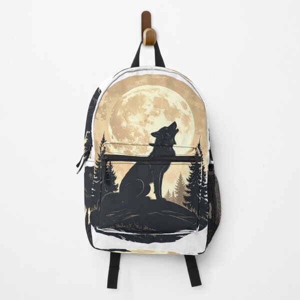 Item preview, Wolf howling full moon vintage pine forest golden night wilderness art poster designed and sold by icemanphotos.