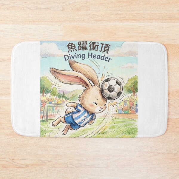 Item preview, Cute Soccer Bunny Diving Header Illustration designed and sold by TaiwanMemory.