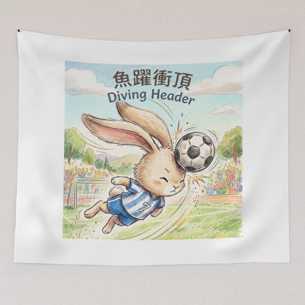 Item preview, Cute Soccer Bunny Diving Header Illustration designed and sold by TaiwanMemory.