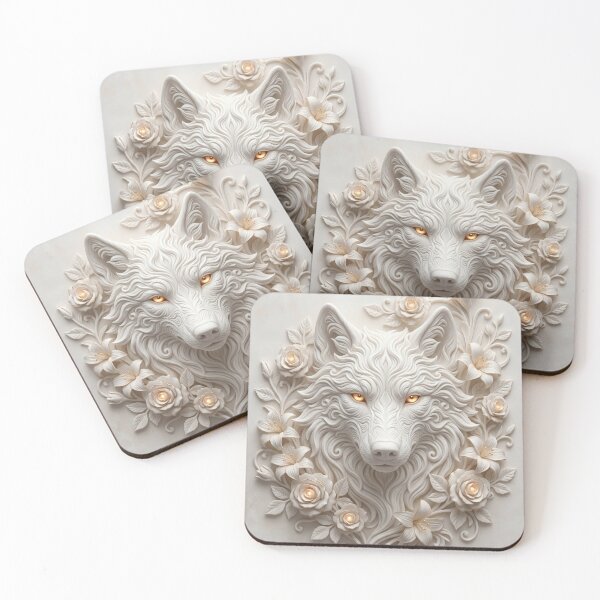 Item preview, White Wolf Head with Flowers designed and sold by AnnArtshock.